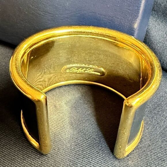 Ralph Lauren Collection Lamb Leather Goldtone Extra Wide Cuff Bracelet - Picture 1 of 16